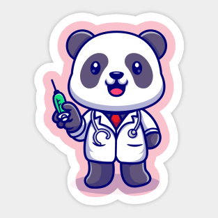 Cute Panda Doctor With Syringe Cartoon Sticker